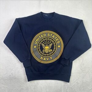 VTG United States Navy OCS Blue Pullover Long Sleeve Fleece Sweatshirt Men's S